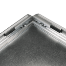 The heavy-duty poster frame includes a galvanised steel back panel