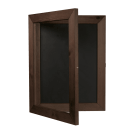 The wooden poster frame includes an integrated chalkboard