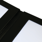Close up of the black faux leather LED Menu Cover