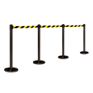 Retractable Queue Barrier System with black posts and striped belts