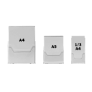 Clear plastic multipurpose leaflet holders in A4, A5, and 1/3 A4