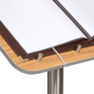 Wood effect menu stand with stainless steel components