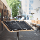 Restaurant menu stand display supplied with accessories