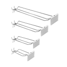 Various sizes of pegboard euro hooks with ticket holders