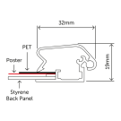 Silver Snap Frame with a 32mm frame profile (dimensions diagram)