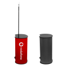 Side view of the promotional stand with wooden counter and base