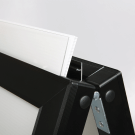Slide in sandwich board with a snap open profile