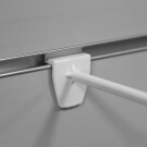 The white slatwall hooks slot neatly into the slatboard grooves
