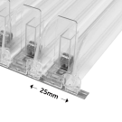 25mm locking push feeds have a minimum row capacity of 38mm