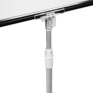 Showcard stand pole clip allows for portrait or landscape use