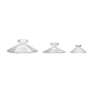 Clear suction cups in three sizes, often used as suction cups for signs