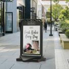 Forecourt sign with poster
