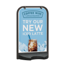Swing board sign in black with a solid recycled PVC base