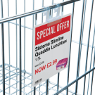 Wire Basket Sign Holders are ideal for use on wire dump bins and gridwall