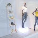 Wooden ladder shelves for retail displays