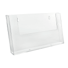Wall mounted leaflet holder in clear styrene