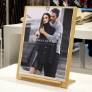 Countertop wooden clipboard sign holder in natural wood