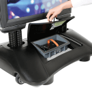 Lockable base conceals the rechargeable battery