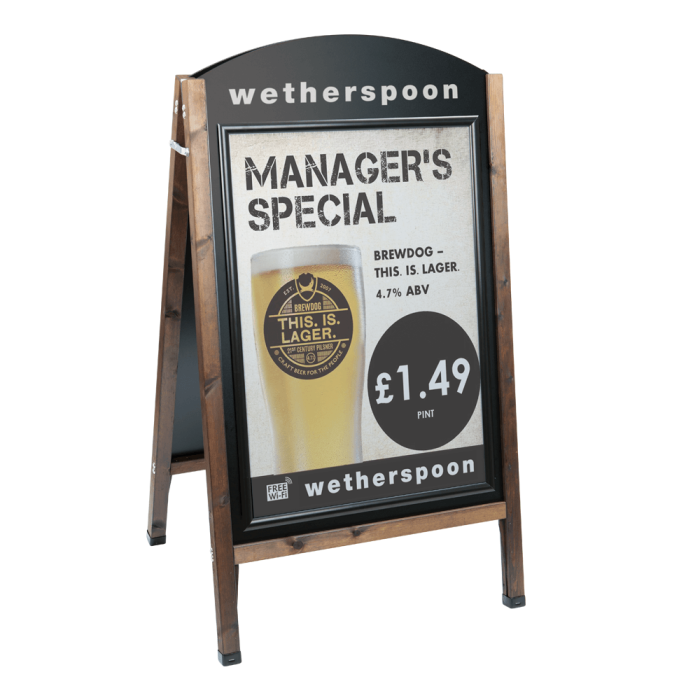 Freestanding chalkboard sign with custom poster and branding