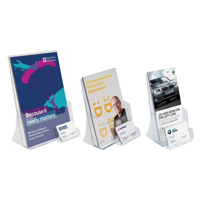 Leaflet Holder with a Business Card Pocket in various sizes
