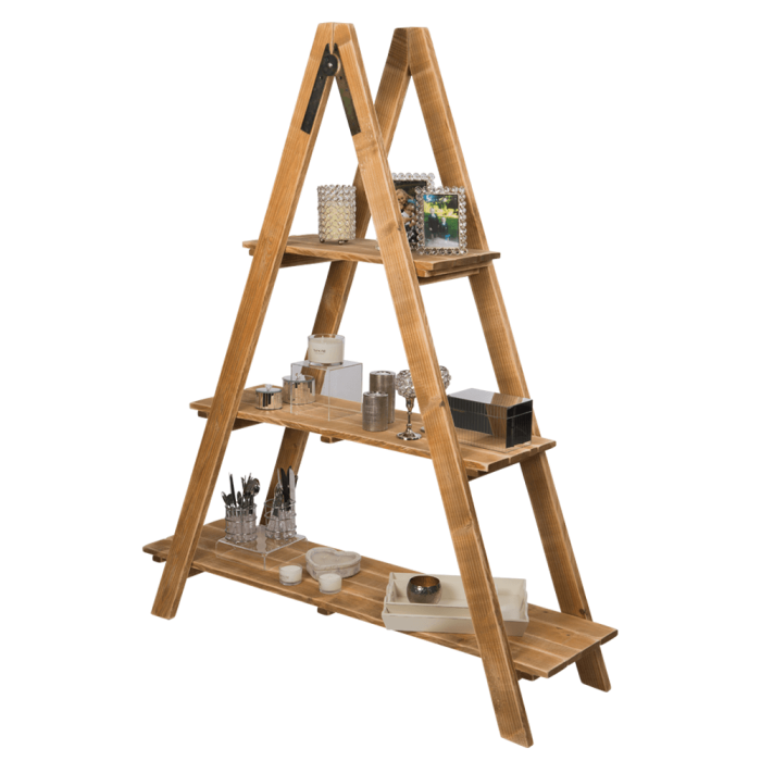Wooden Display Ladder Shelves with a natural pine finish