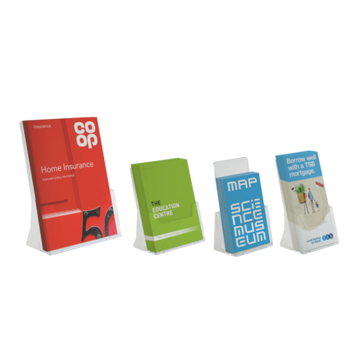 Portrait orientation countertop leaflet holder in various sizes