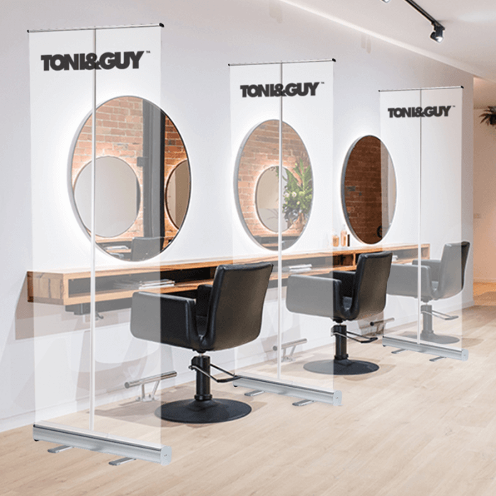 Branded hygiene screens in a hair salon