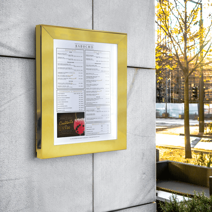 Outdoor Menu Display Case Illuminated Wall Mounted Frame