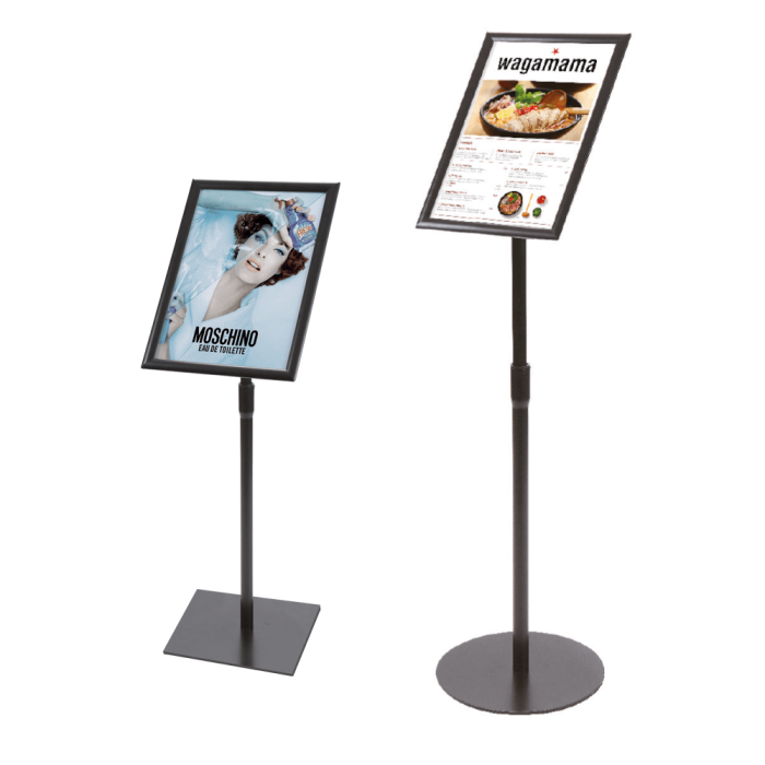 Adjustable Black Floor Standing Snap Frames portrait or landscape