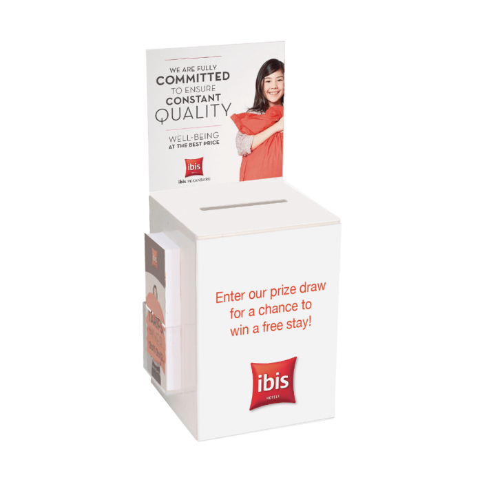 White Suggestion Box with poster holder, leaflet pocket and header gripper