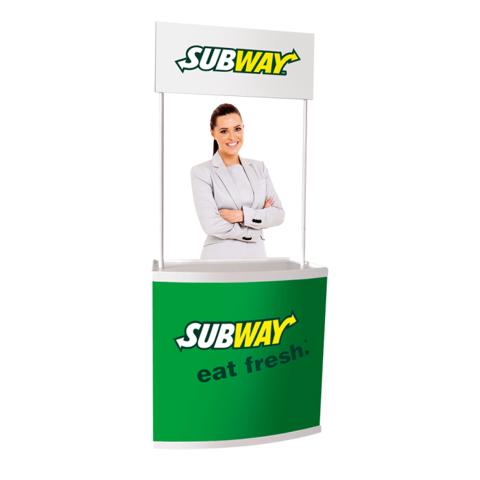 Our pop up counter stand is available with or without custom branding