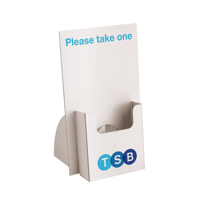 Cardboard leaflet holder available with custom branding