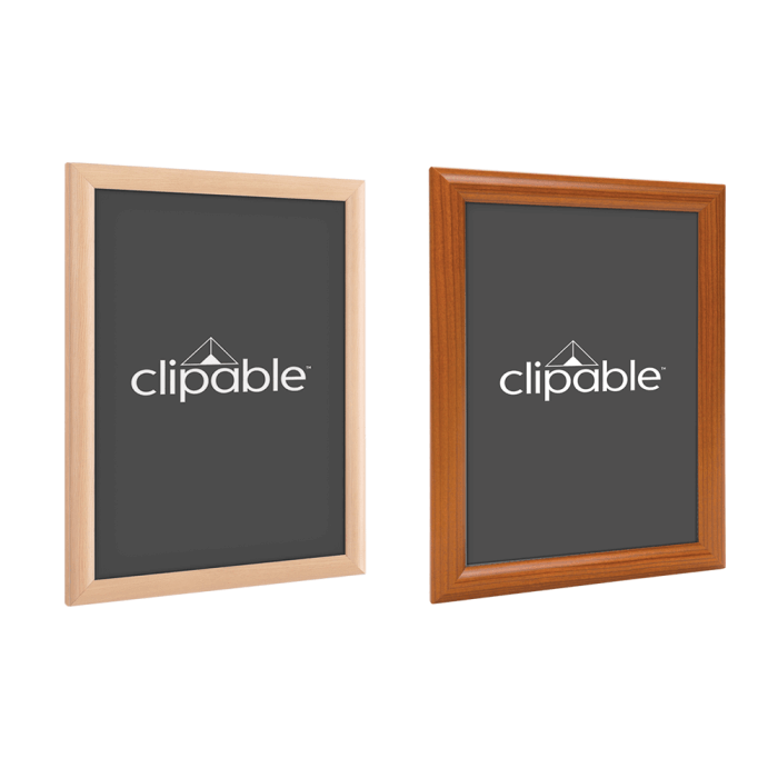 Wood effect snap frames in a choice of dark wood or light wood effect