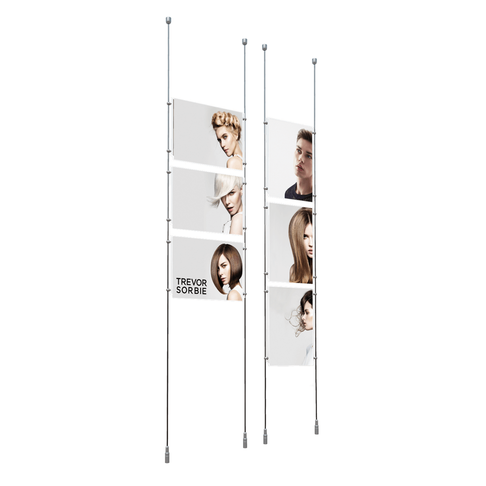 A4 Ceiling To Floor Kit Window display Cable Displays Acrylic Poster Holders 
