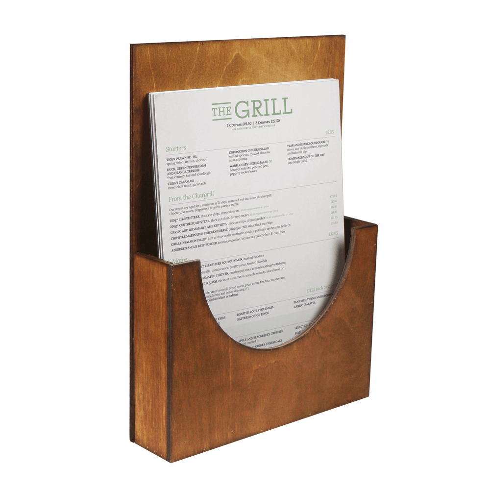 A3 Wall Mounted Wooden Menu Leaflet Flyer Holder Personalised A5 A4 