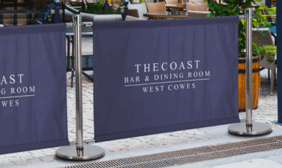 Cafe barrier kits with bespoke cafe banners