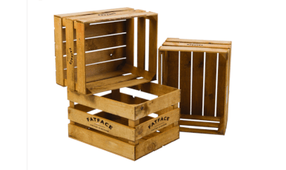 Wooden crates for a branded display at the point of sale