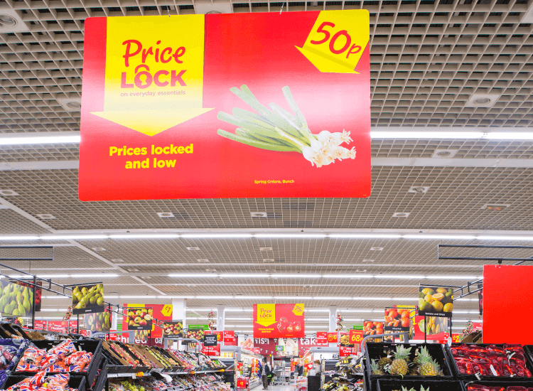 Supermarket hanging signs