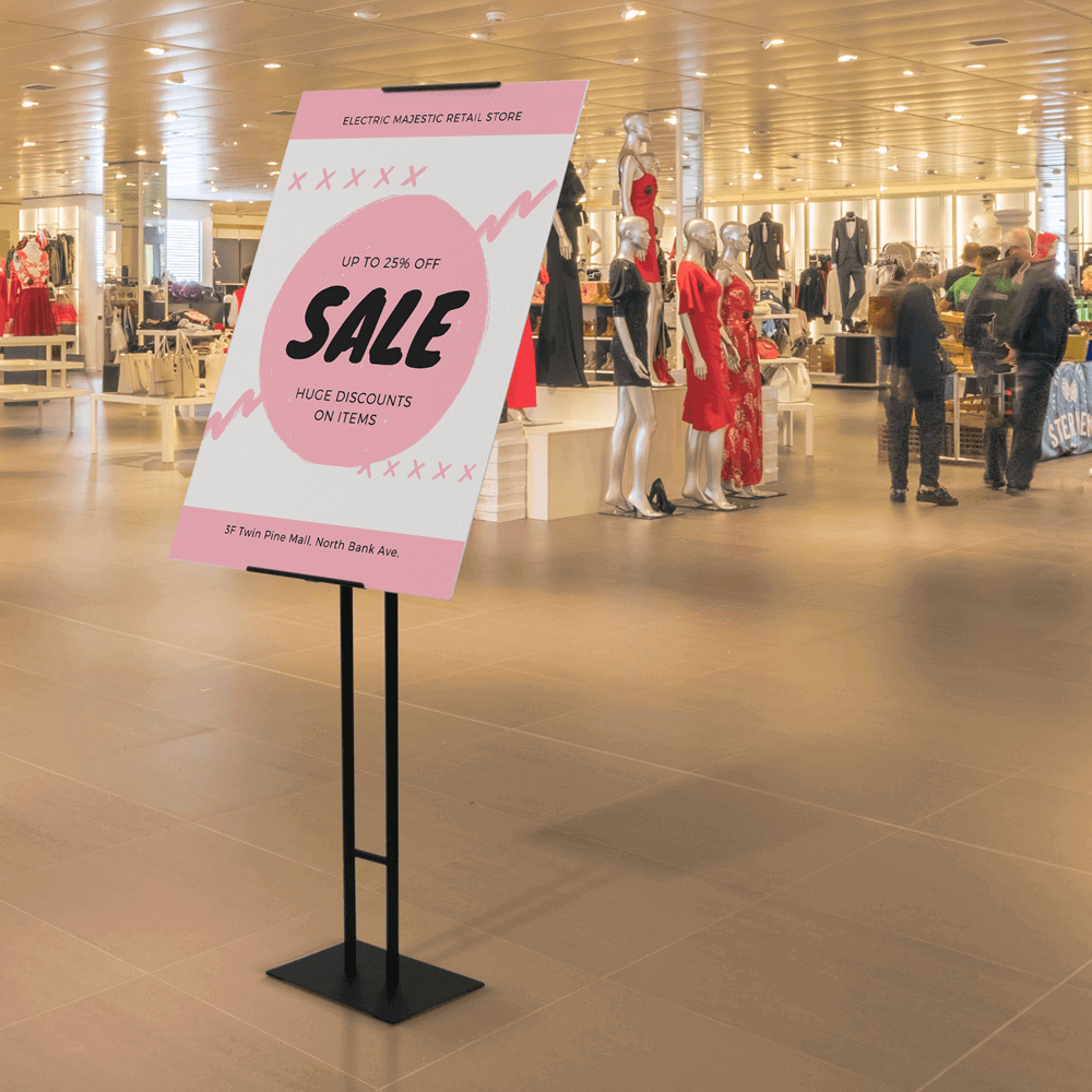 Floor standing poster frames for retail point of sale