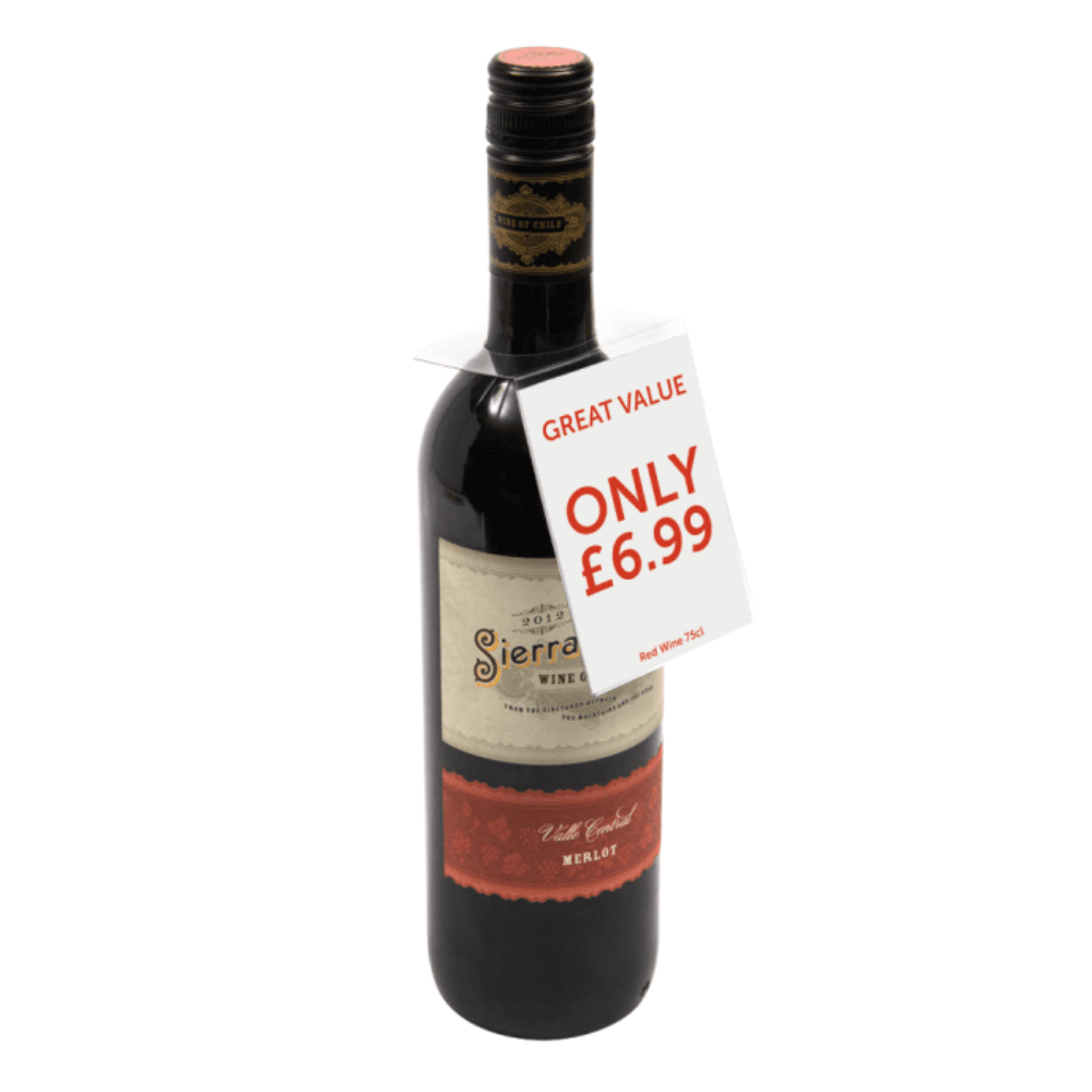 wine bottle neck ticket holder displaying individual price