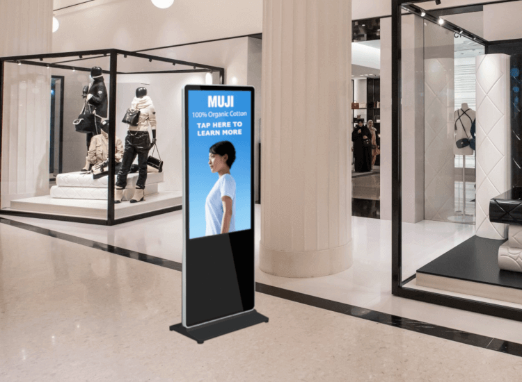 Interactive digital signs with touchscreens help connect customers with online services while in store