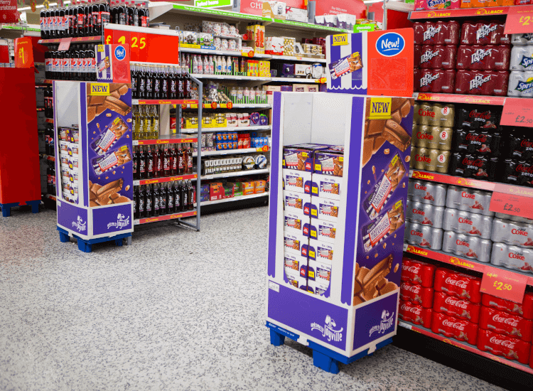 end of aisle display stand in a supermarket