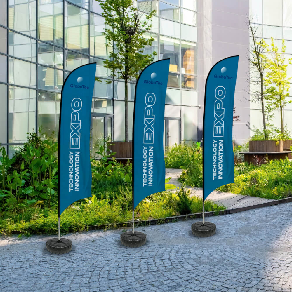 Feather flag for trade shows and showrooms