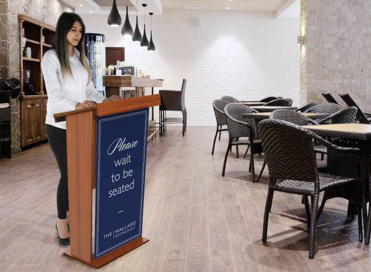 menu stand lectern at a restaurant entrance