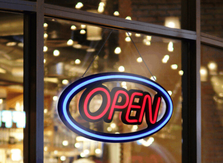 Neon open signs are the ideal window display props for late opening businesses