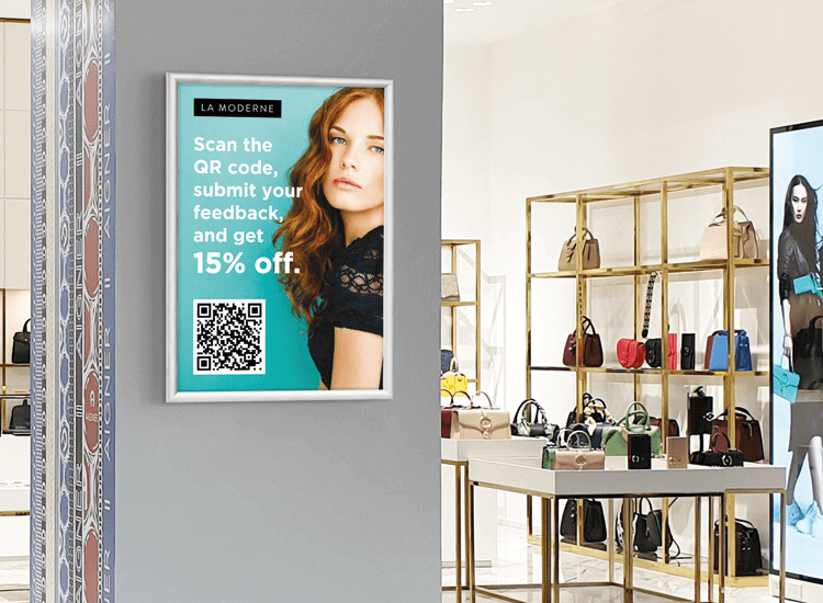 Use custom printed posters to display QR codes in-store