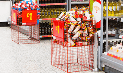 Back to school merchandising with dump bins