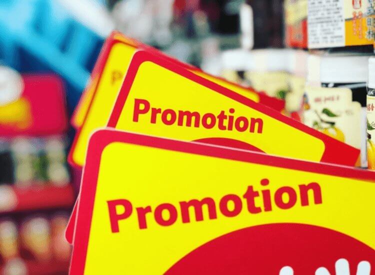 Red and yellow printed shelf barkers for retail shelf promotions