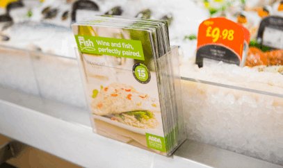 Pamphlet holders for shelf edges, maximises shelf space while encouraging customers to take away information.