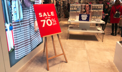 Retail poster stands and sign easels